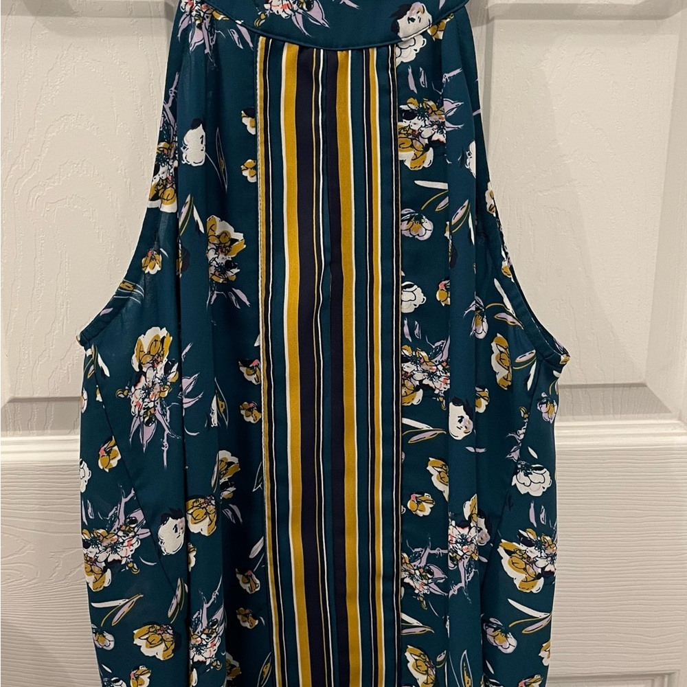 Teal Floral Sleeveless Blouse